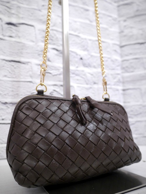 ◆BOTTEGA VENETA ボッテガヴェネタ イントレチャート クロスボディ レザー ショルダー ミニ バッグ ポーチ ポシェット 焦茶◆ 希少モデル