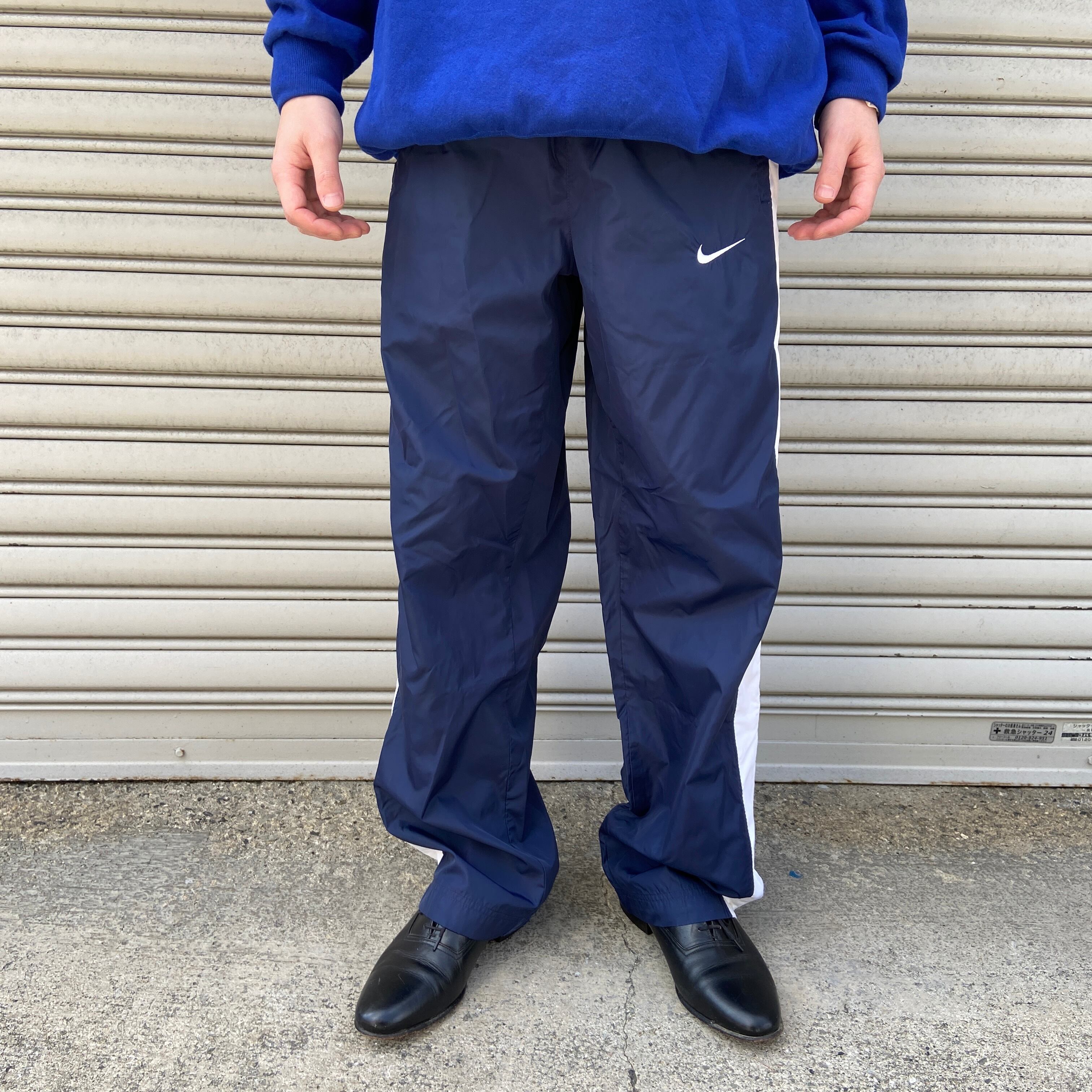 約335cmNIKE WARM UP PANTS サイド スナップボタン ロゴ グレー M