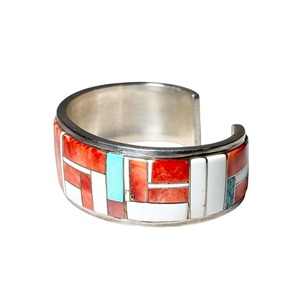Navajo SCOTT SKEETS spiny oyster & turquoise channel inlay silver bangle