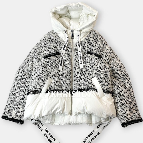 美品 KHRISJOY クリスジョイ ツイード ハイブリッド ダウン 白 黒 S / J&NREUSE レディース アウター