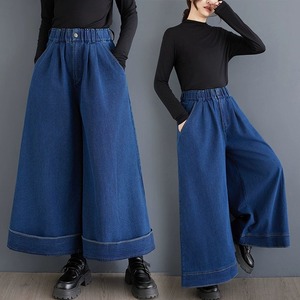 BLUE DENIM A-LINE WIDE LEG PANTS 1color M-11618