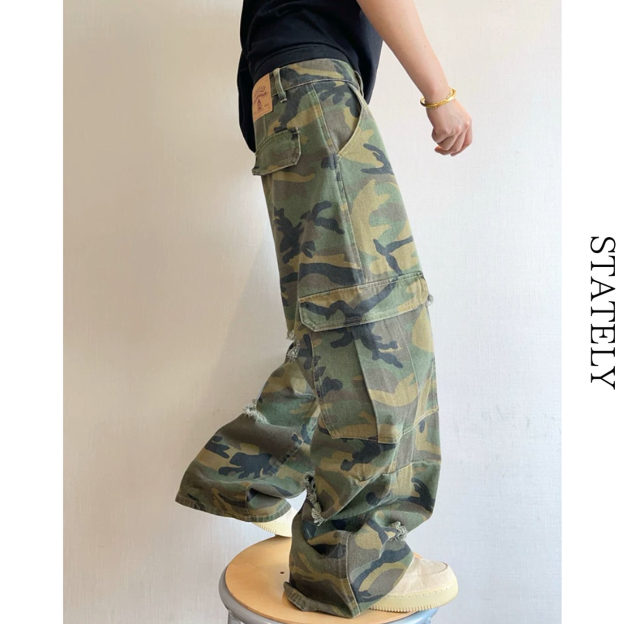 Camo Wide ダメージカーゴ パンツ_B74・画像5