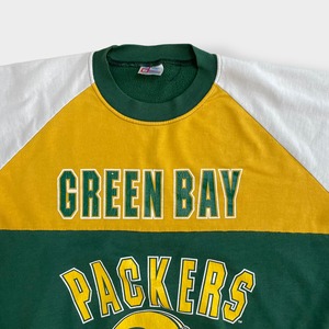 【GARAN】80s 90s USA製 NFL GREENBAY PACKERS グリーンベイ・パッカーズ アメフト アメリカンフットボール プリント スウェット トレーナー ロゴ 袖ロゴ 切替 ラグラン ヴィンテージ X-LARGE US古着