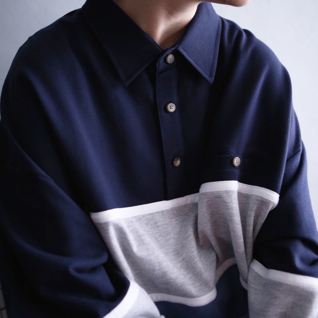 3-tone switching design XXL over size sweat pullover