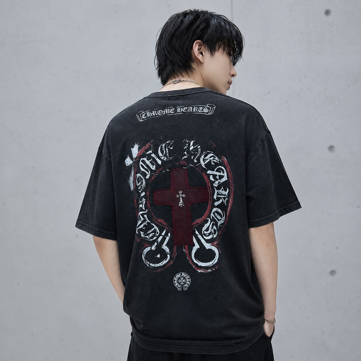 Cross embroidered short-sleeved T-shirt 0003