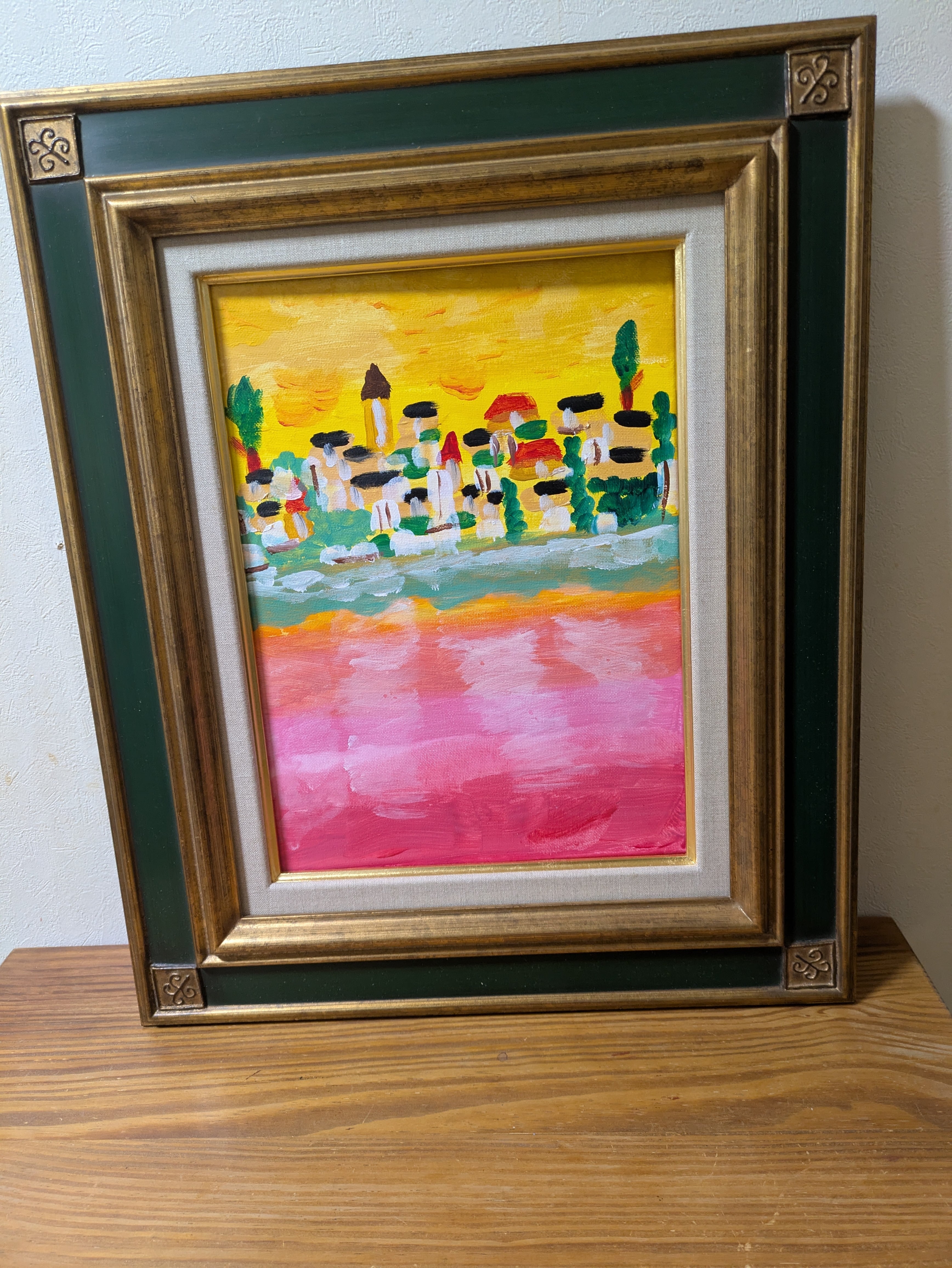 風景画 　アクリル絵具 　F４サイズ セーヌの流れにーー春　額装付き 風景画 アクリル絵具 F4サイズ セーヌの流れにーー春 額装付き 【公式