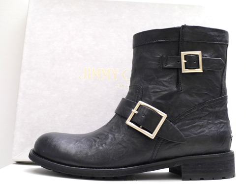 展示品★JIMMY CHOO ジミーチュウ メンズ 247 YOUTH BIKER レザー エンジニア ショート ブーツ 黒 41★ 3シーズン着用可能の定番エンジニア
