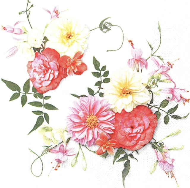 【Daisy】バラ売り2枚 ランチサイズ ペーパーナプキン Delicate Flowers Composition ホワイト