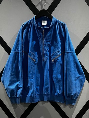 【X VINTAGE】Sky Blue Vintage Loose Cotton Half Zip Pullover