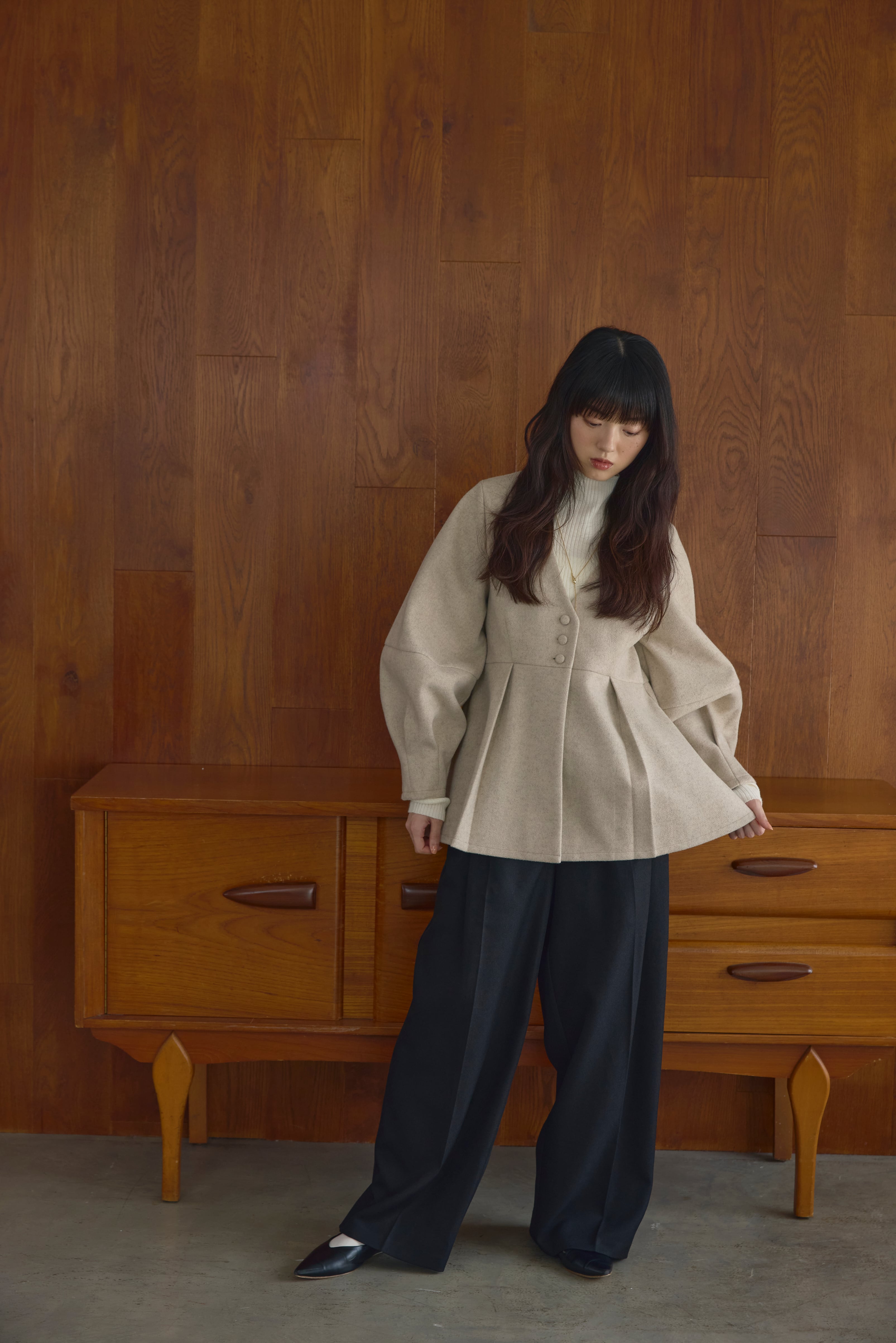 AM471003 melton peplum button tops【12月下旬予約商品】 | Alumu.