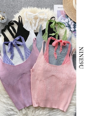 crochet layered halter-neck camisole 5color【NINE7736】