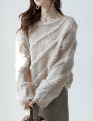 Soft Off-Shoulder Fuzzy Knit