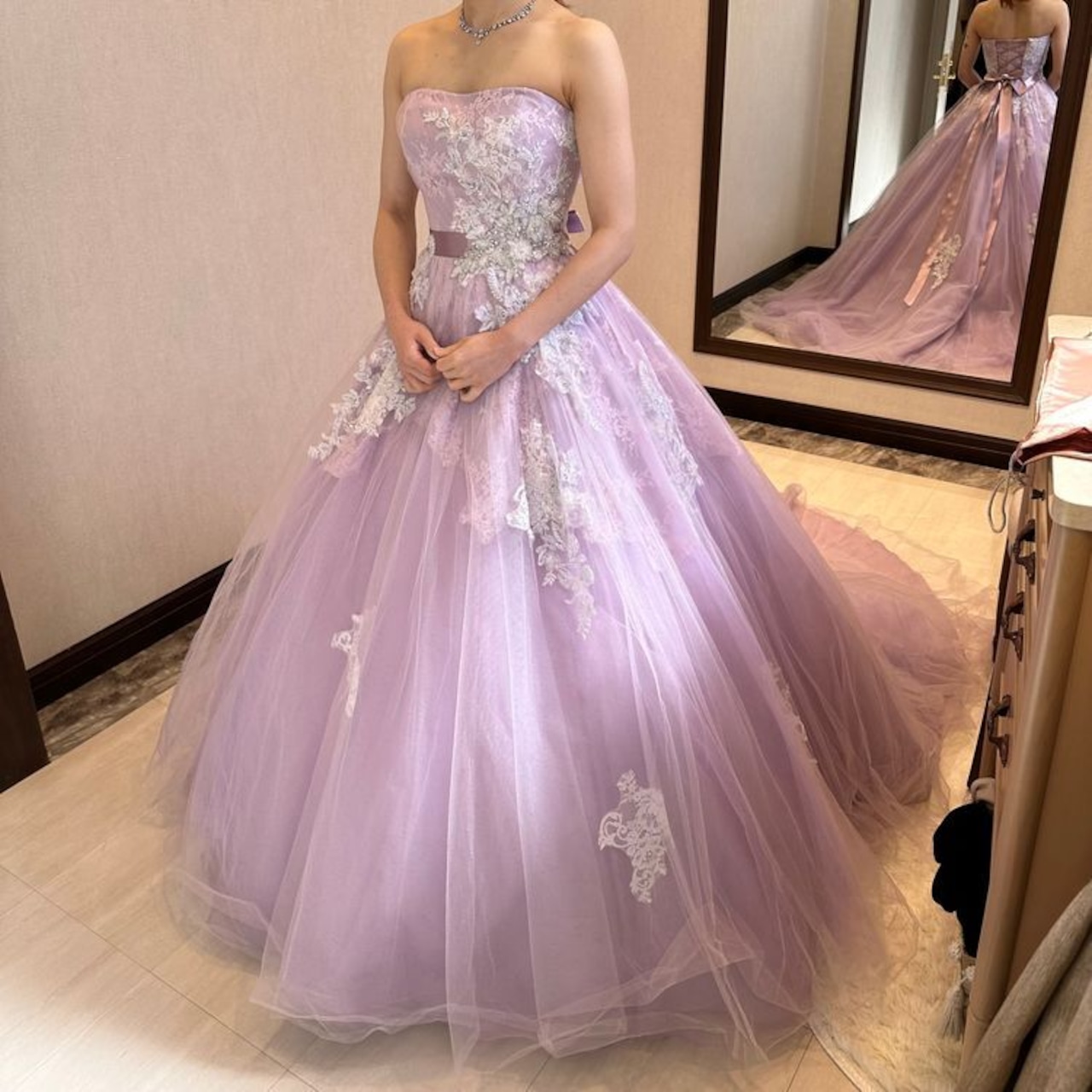 カラードレス オーキッド 編み上げ ベアトップ Aライン 優しい  