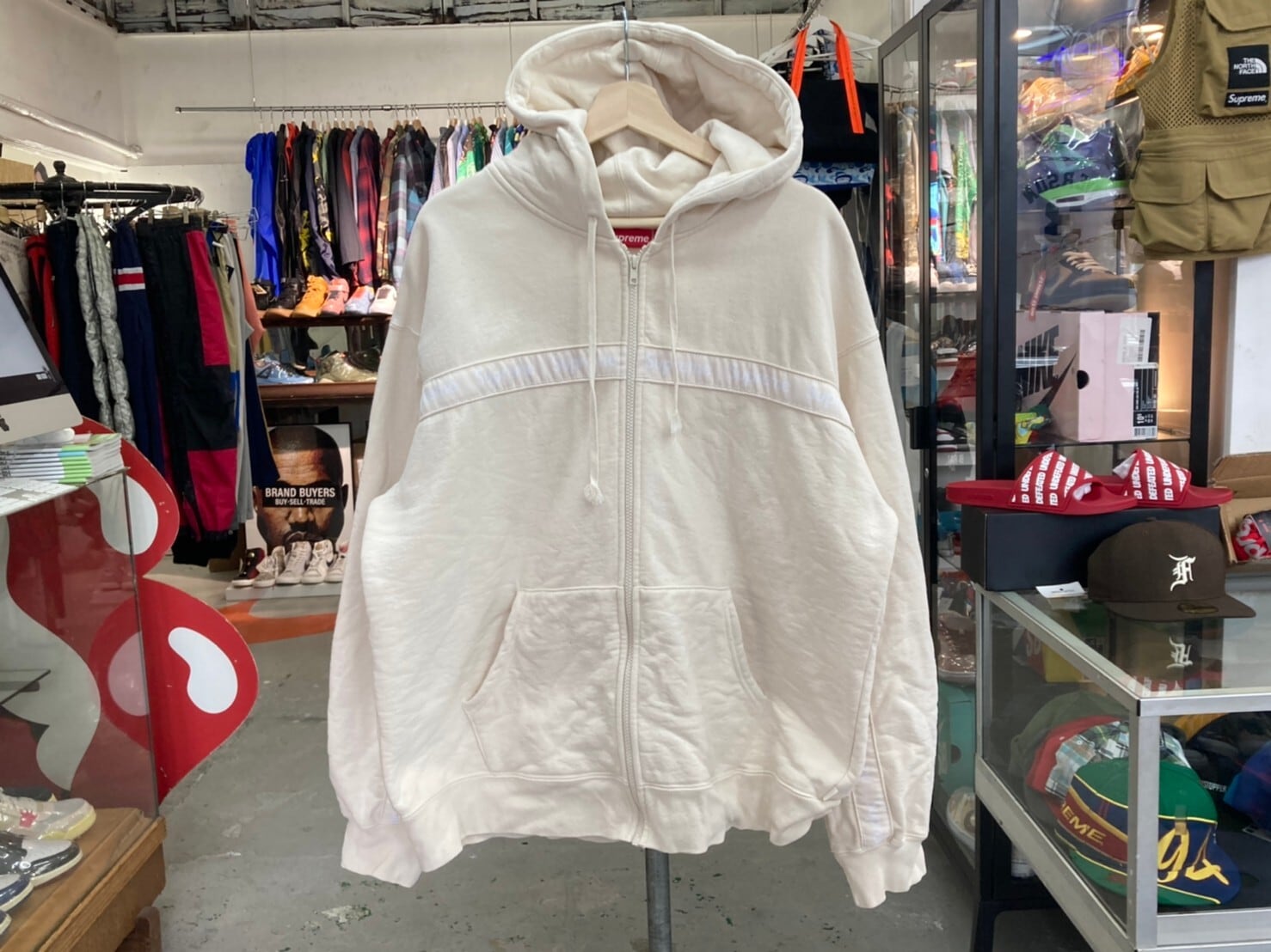 Supreme TEXT STRIPE ZIP UP HOODED SWEATSHIRT NATURAL XL 80KE5121  