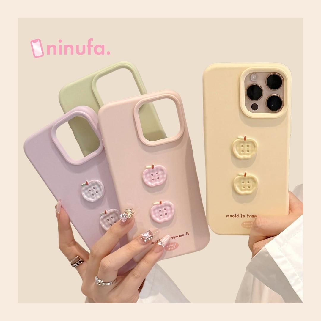 遊び心満載◎かわいいアップル ボタン 立体デコ iPhone 韓国ケース りんご パステルカラー スマホケース ND-16205