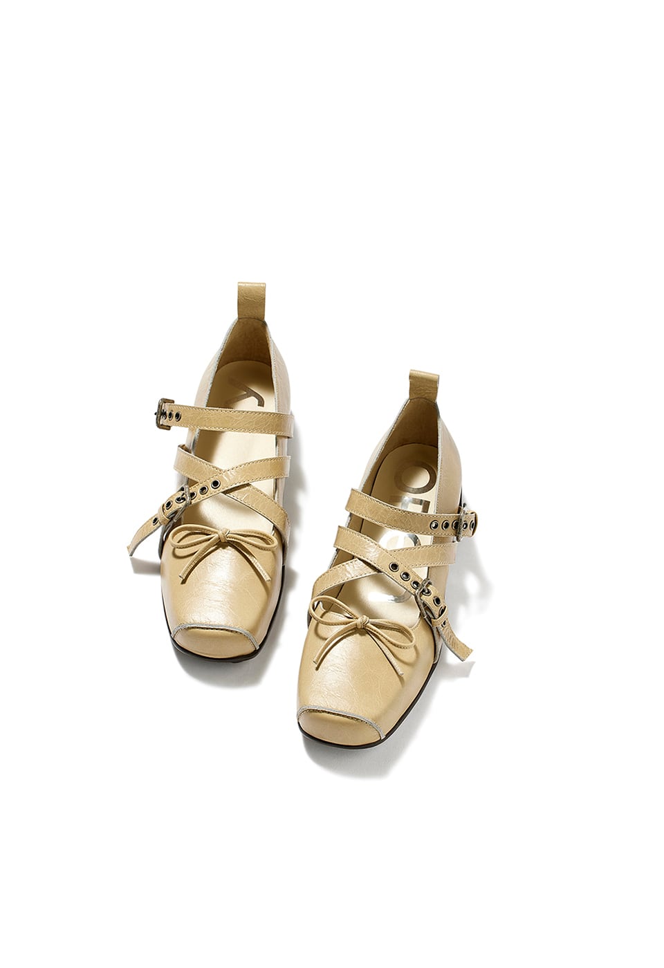 OPEN YY] CROSS BUCKLE BALLET FLATS, BEIGE 正規品 韓国ブランド 韓国
