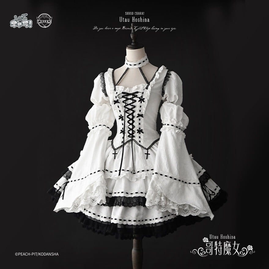 ライブ・推し活 耽美系 闇と美が交錯する漆黒の編み上げ魔女ミニドレス |天使と悪魔