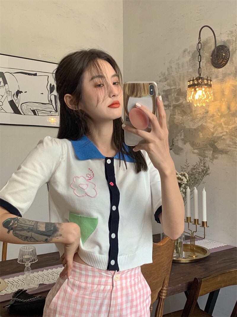 カラーニットカーディガン薄手ジャケット シャツ サマークロップドトップス 夏物 モンロー63562931530