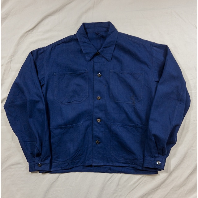 【1950s】"Euro Vintage" Cotton HBT Blue Work Jacket with Metal Buttons!!