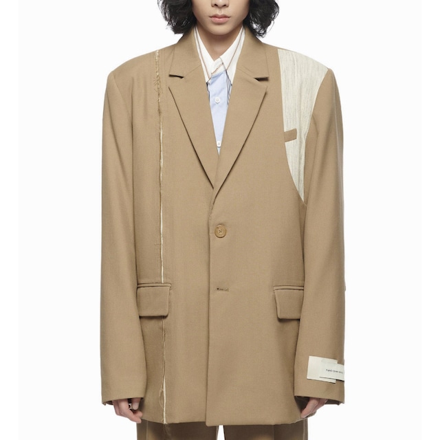 Feng Chen Wang  PANELLED WOOL BLAZER WITH LAYERED SLIT   KHAKI