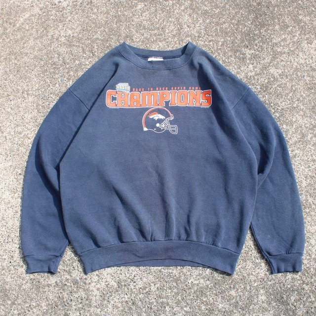 【Lサイズ】90's NFL デンバー・ブロンコス 大きめ 古着 スウェット　紺 フェード◎