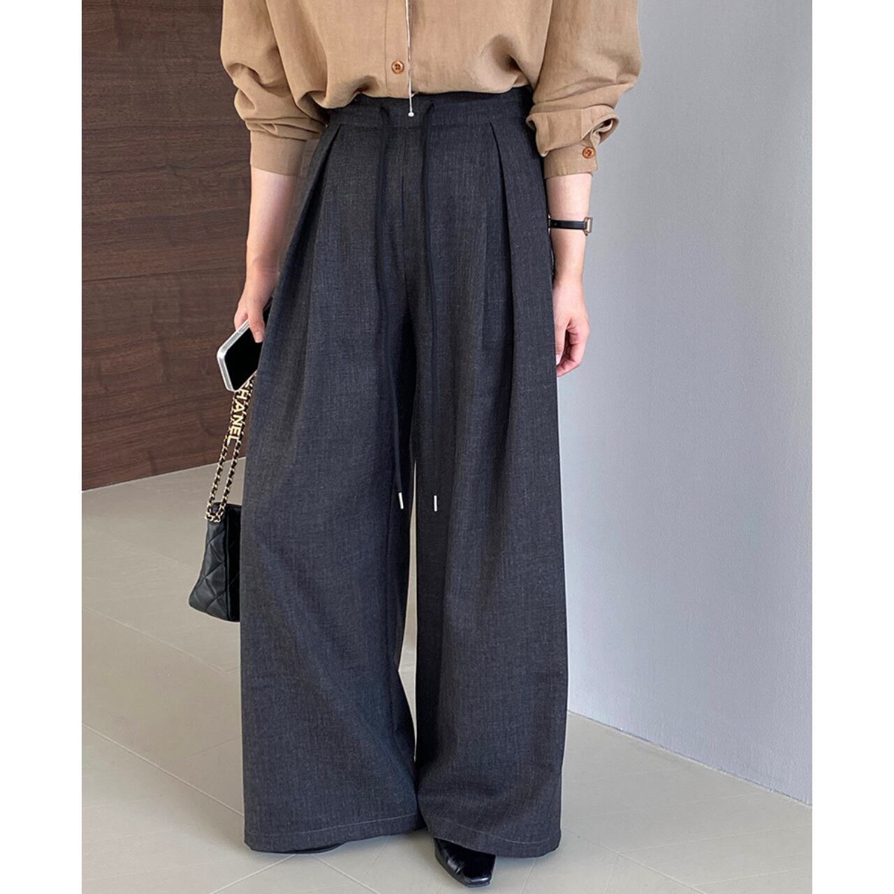 Drawstring wide dark pants 1765