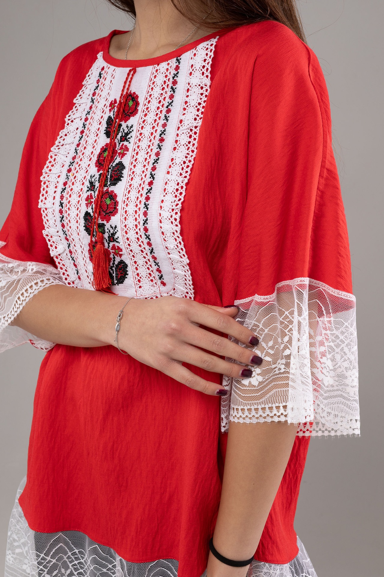 ウクライナ刺繍ヴィシヴァンカ　チュニック クロスステッチ　手刺繍　麻　レディース・フリーサイズ - 9