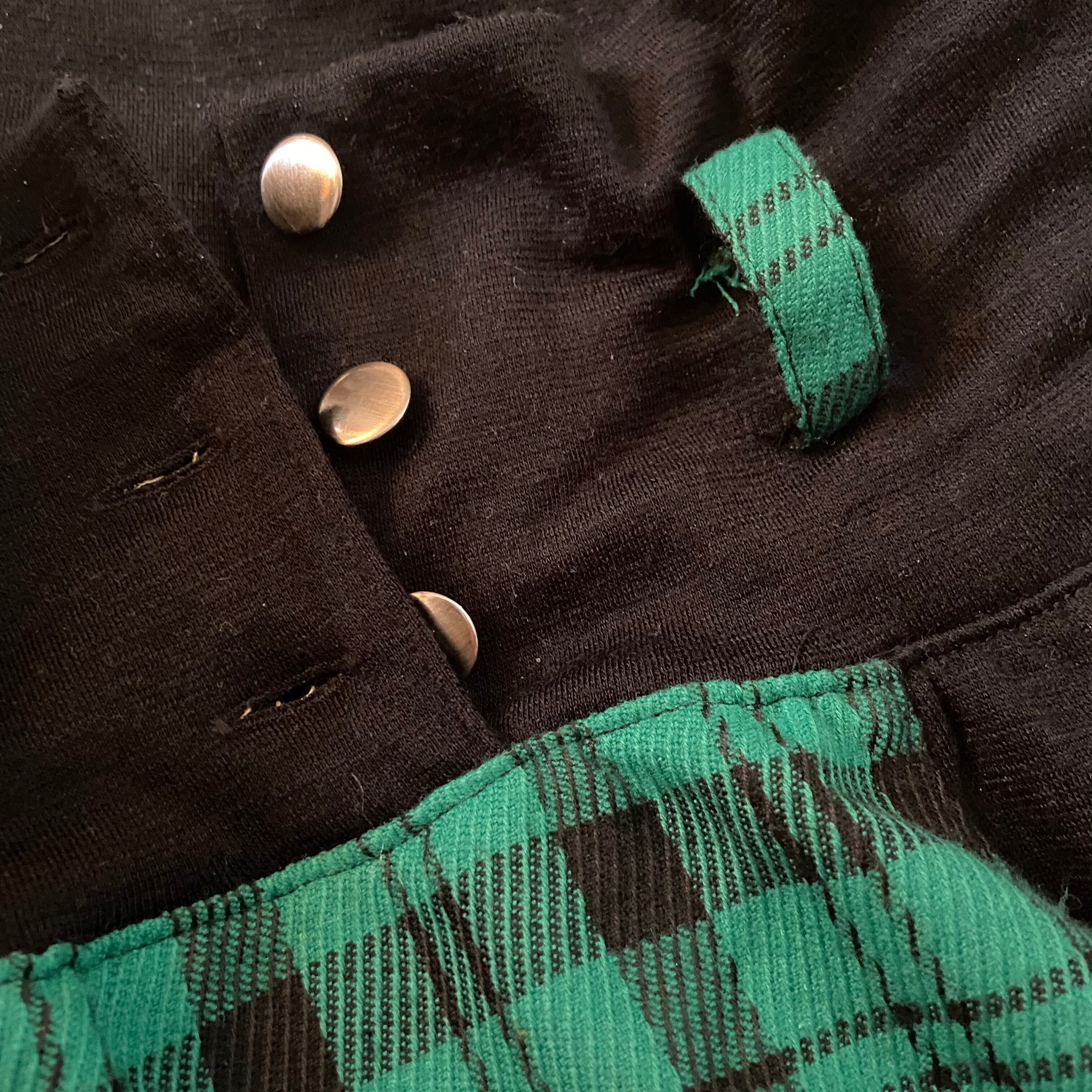 vintage 80s セットアップ タイトスカート チェック柄 緑×黒