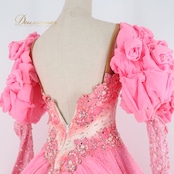 社交ダンス 衣装スタンダードドレス ワンピース ドレス スタンダード ファー プリーツ レース デモ 競技 ダンス パーティ 発表会 ピンク ピンク系 ゴージャス スカート ボリューム ショーウェア ダンスコスチューム フェミニン 競技用ドレス 上品 エレガント