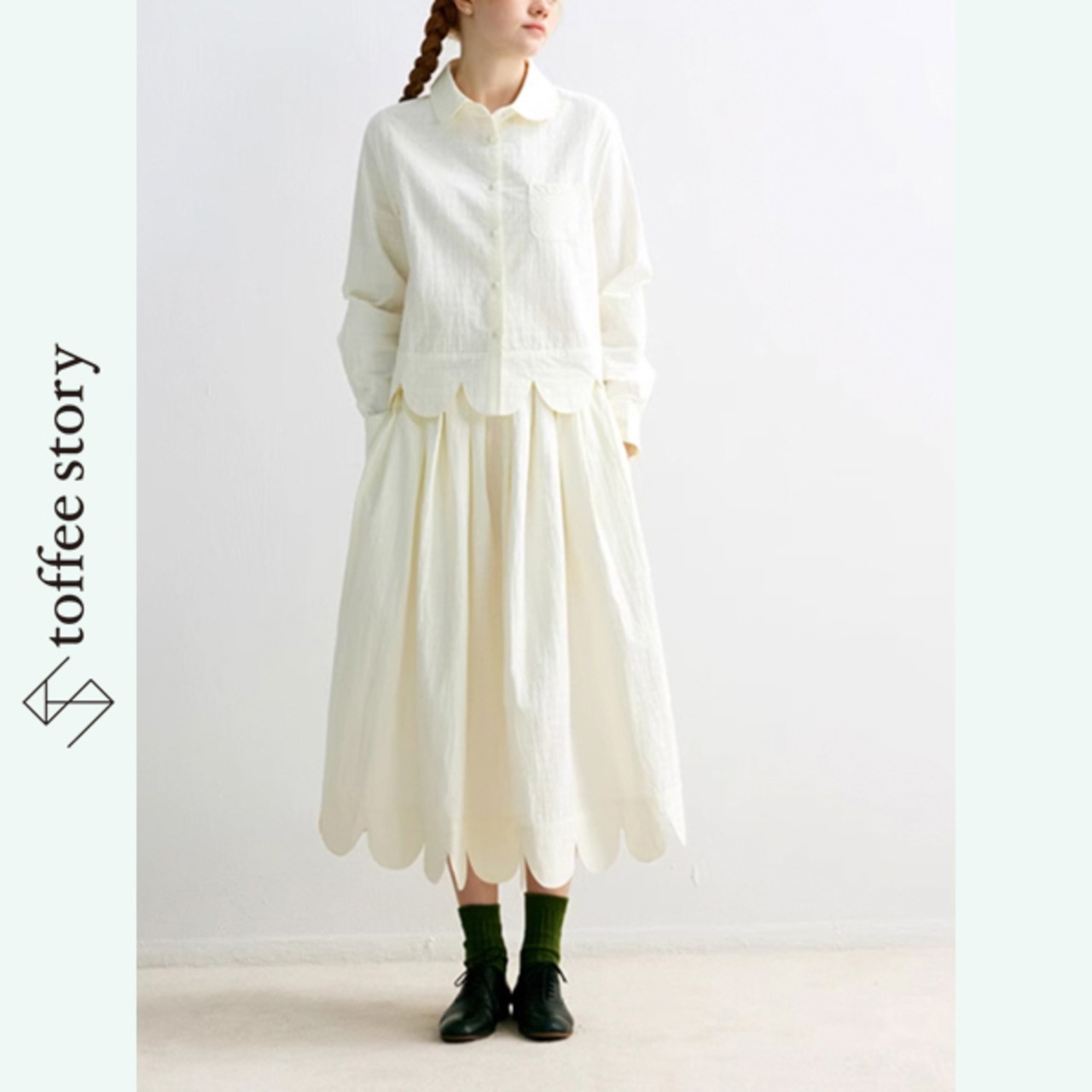 【2color】大人可愛いスカラップヘムロングスカート P0090