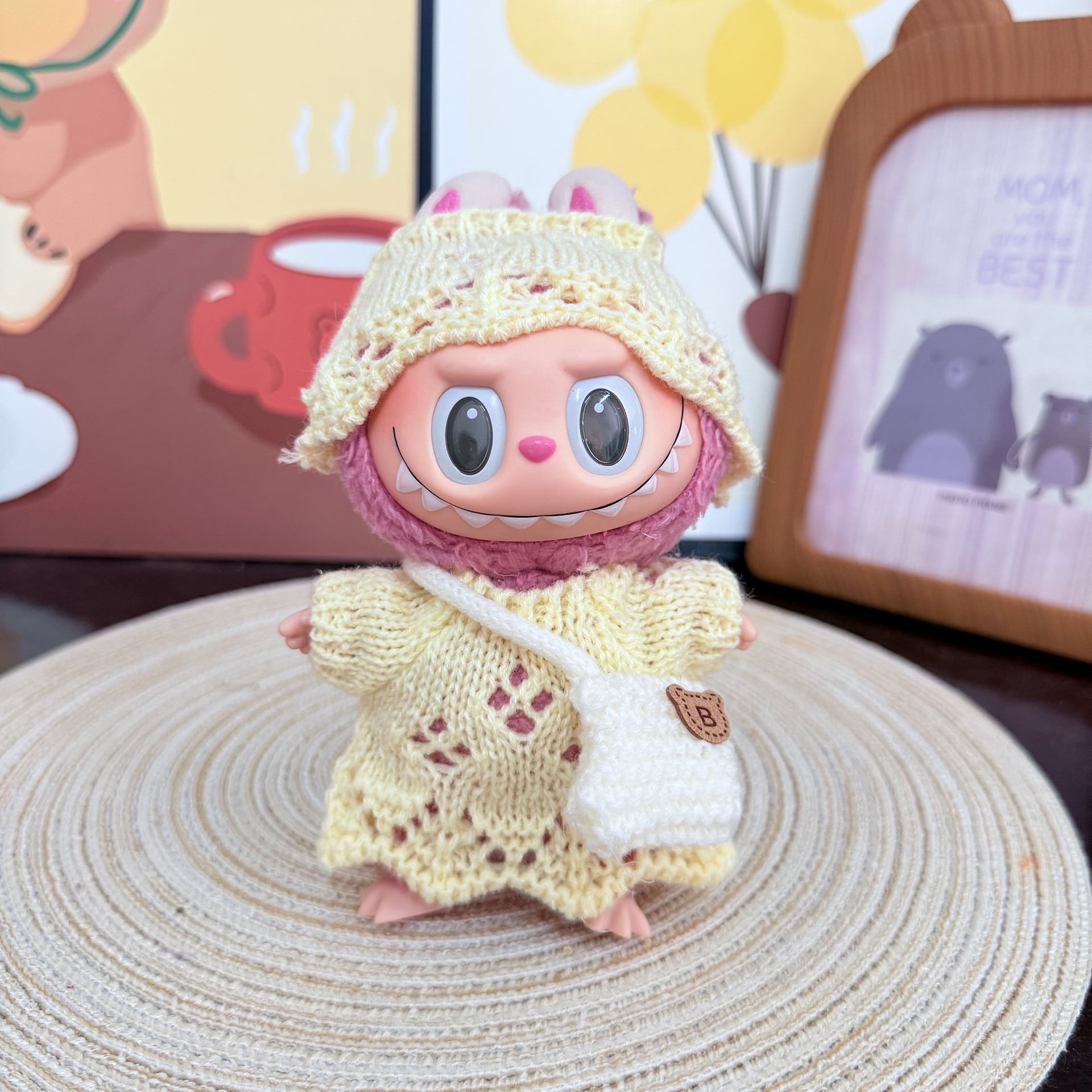 Labubu 1-3世代対応 かわいい ニットワンピース+帽子+バッグ ラブブ