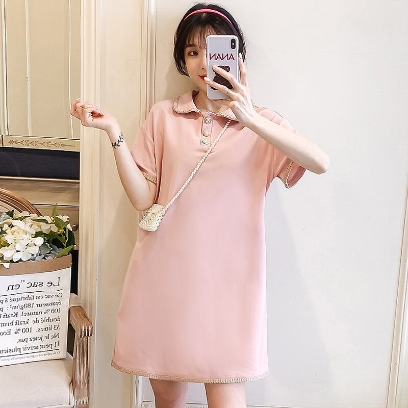 【新作】【送料無料】 マタニティウェア2020夏の新しいニットラペルルーズTシャツスカートバージョンの年齢を減らす潮の長いセクションのマタニティスカート-アリババ ロング サマー 夏物 expec287097086856