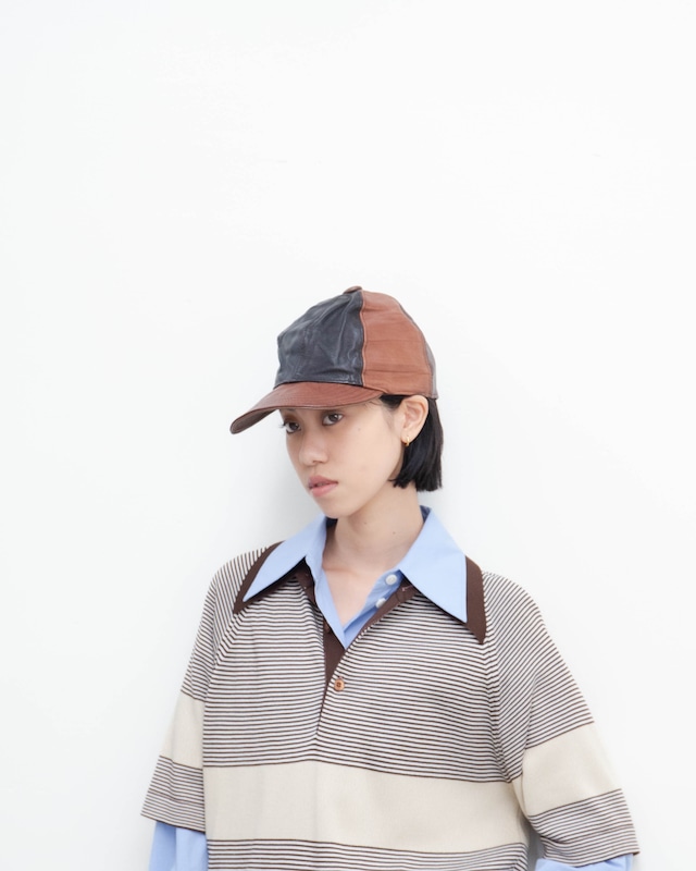multi-tone leather 5-panel cap