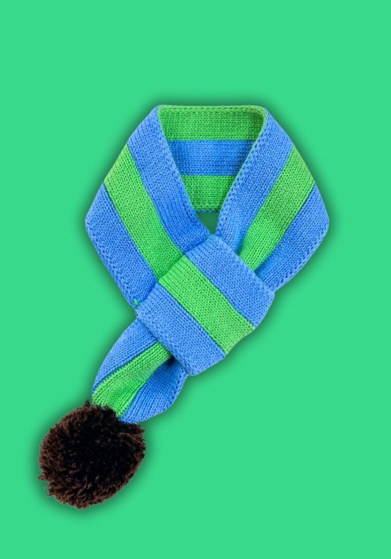 即納【TOOF】STRIPE COTTON POM POM SCARF (GRN/BL)