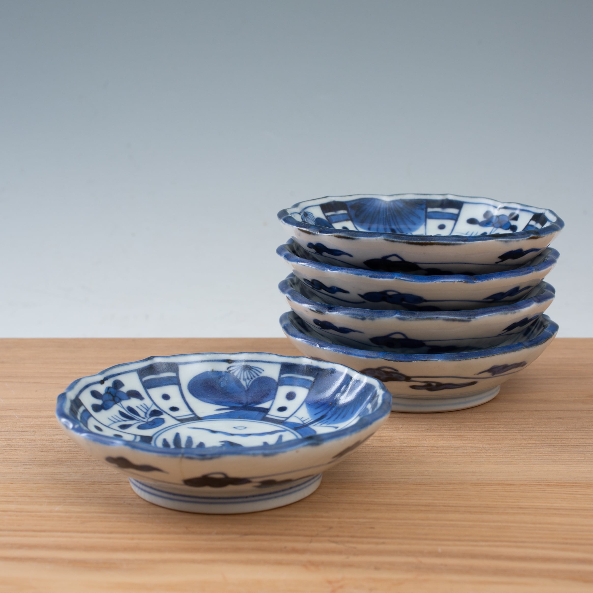 古伊万里 染付 芙蓉手 花鳥 小皿 中国古陶磁写 有田焼 伊万里焼 手塩皿