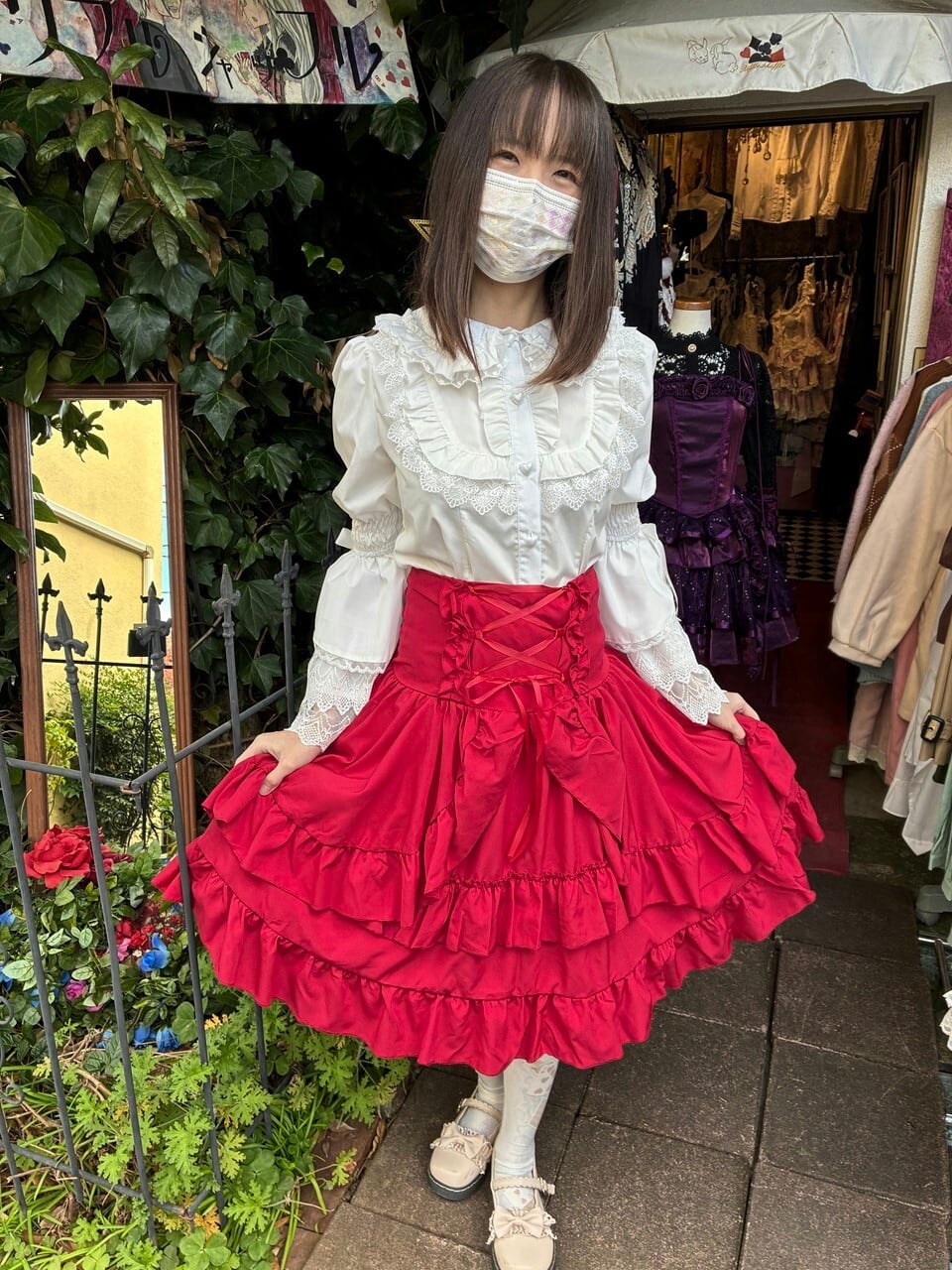 フリルスカート フリルと編み上げのソフトシャーリングコルセット