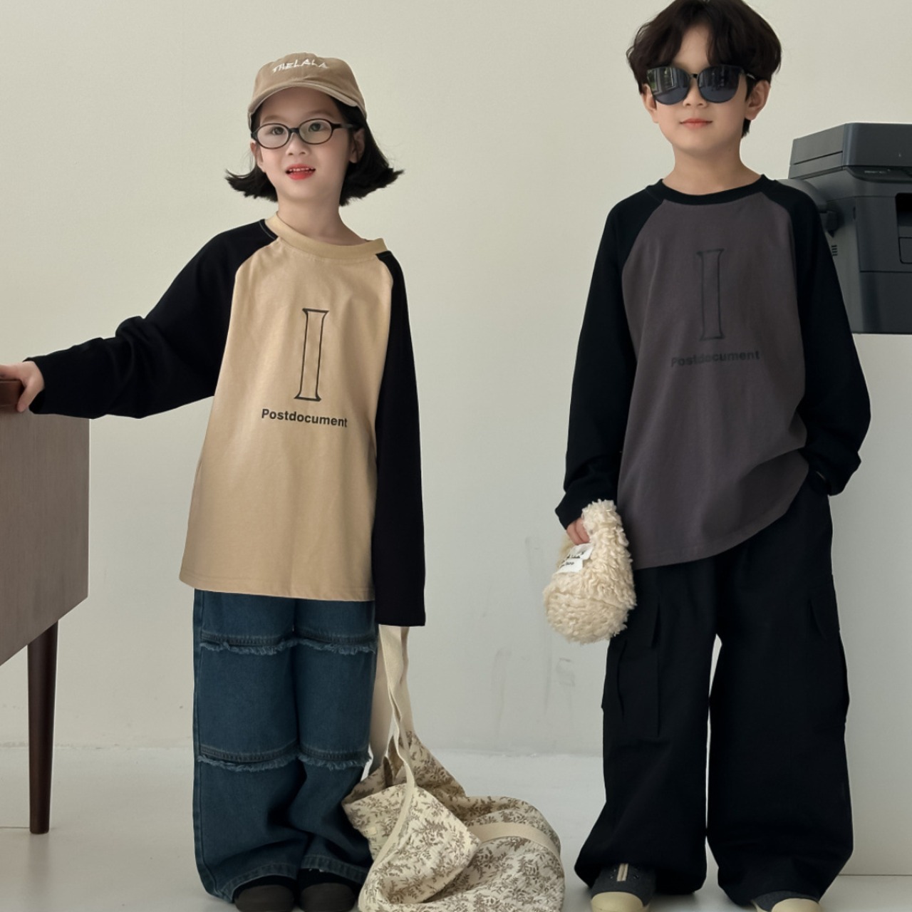 秋ラグラン英字柄カジュアルTシャツ2色