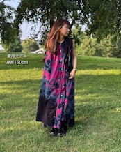 【セットアップ可】タイダイ黒染めワンピース ダルメシアン