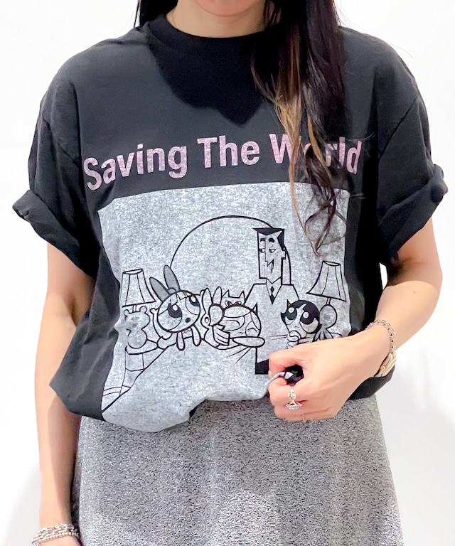 F252005-12_The Powerpuff Girls×Flapper Tシャツ_フィルムアート風(ブラック)