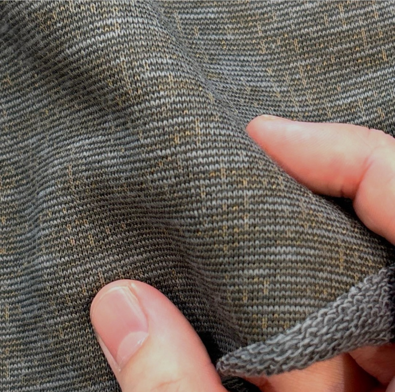 ★TB118◆2m◆綿100ど詰め裏毛ニット生地◆杢オリーブ色