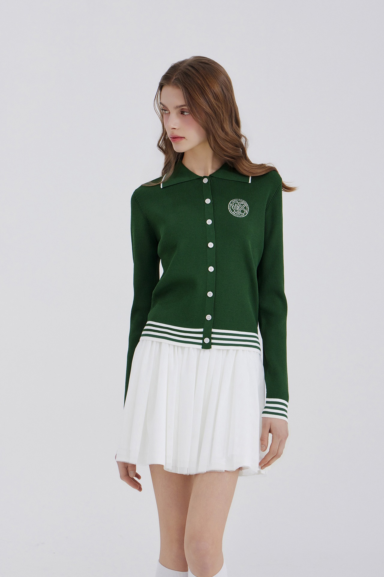 GOXO ゴーエックスオー クラシックロゴ ニット カーディガン グリーン