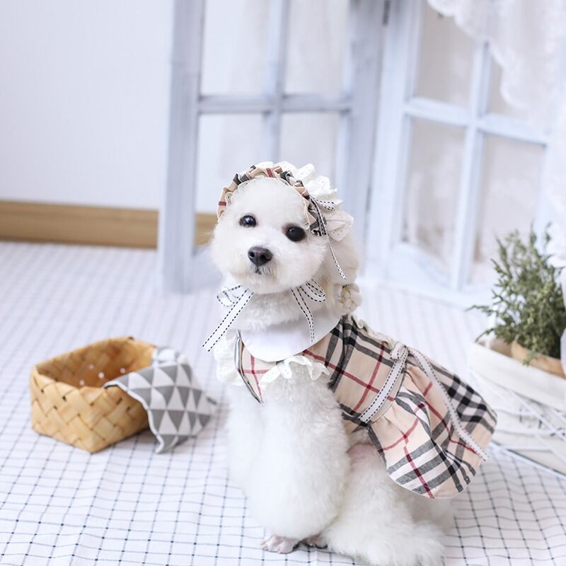 大型犬もOK タータンチェックのお嬢様ワンピース