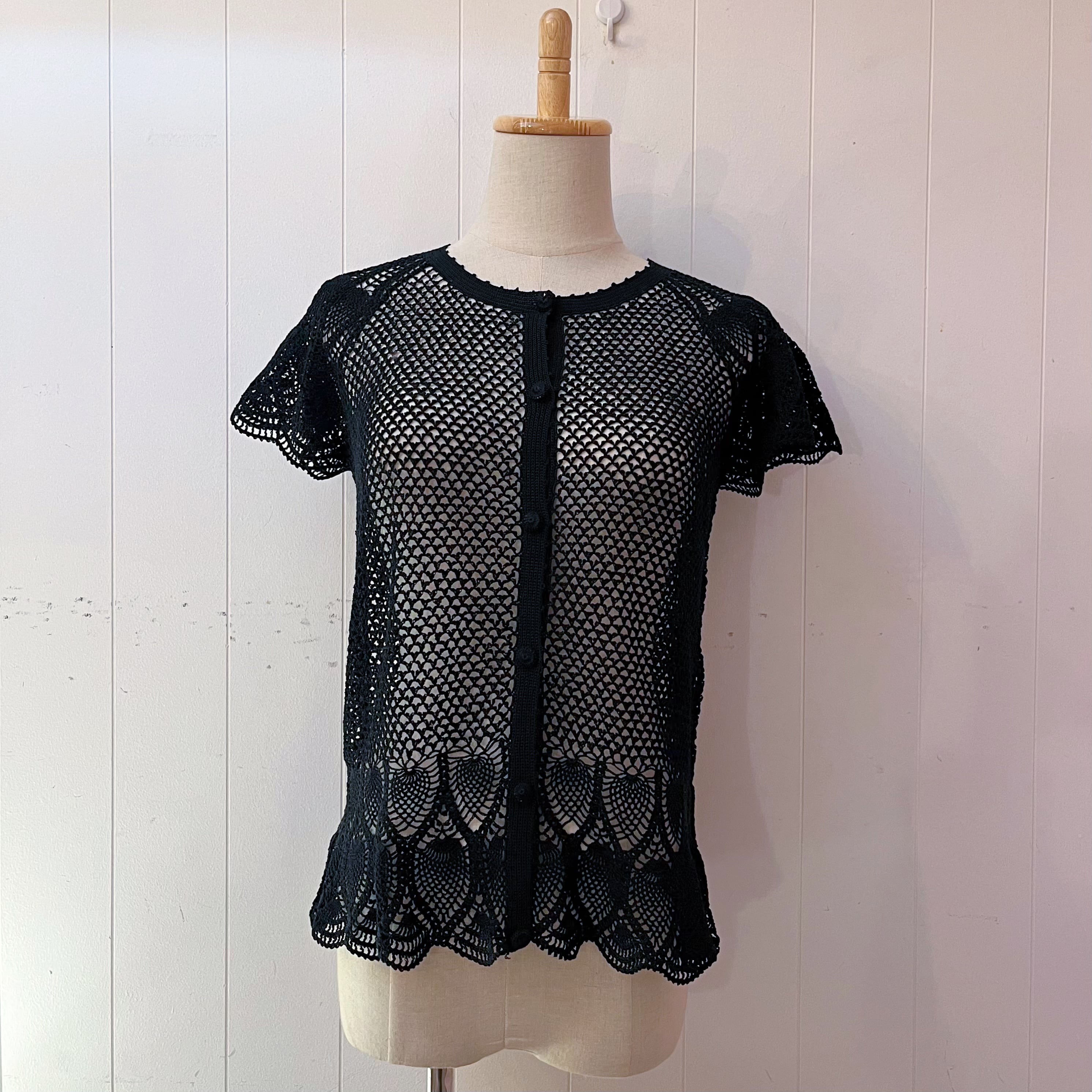 black cotton mesh knit cardigan