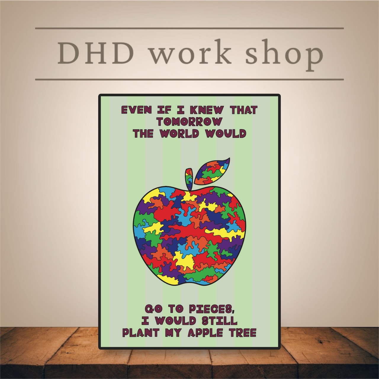 DHD(M)054【フレーム付きインテリアポスターA3　迷彩リンゴ】