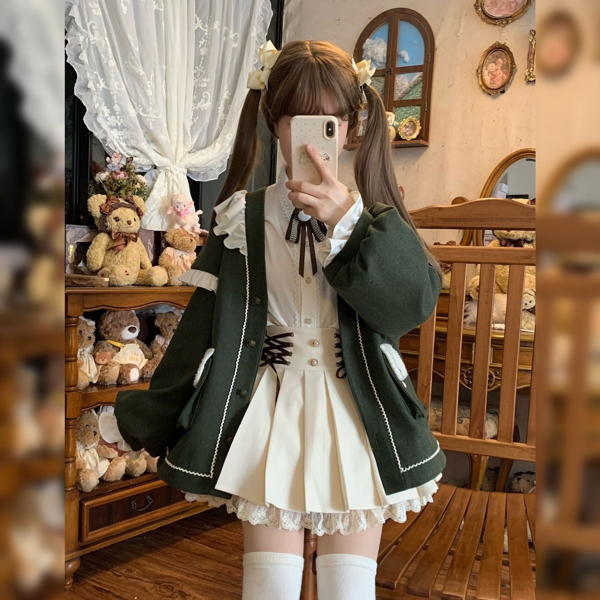 レースアップフリルジャケットセットアップ：トップス+スカートセット