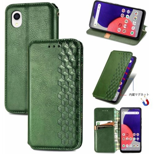 に適用するGalaxy A22 5G / SC-56B ケース 手帳型 ノートブック型ビジネスフォンケース 携帯保護カバー強い吸引力ノートブック型多機能携帯ホルスター財布携帯ホルダーバンプパターンテクスチャ耐久性摩擦耐性携帯ケース男性と女性に適した多色オプション グリーン 914