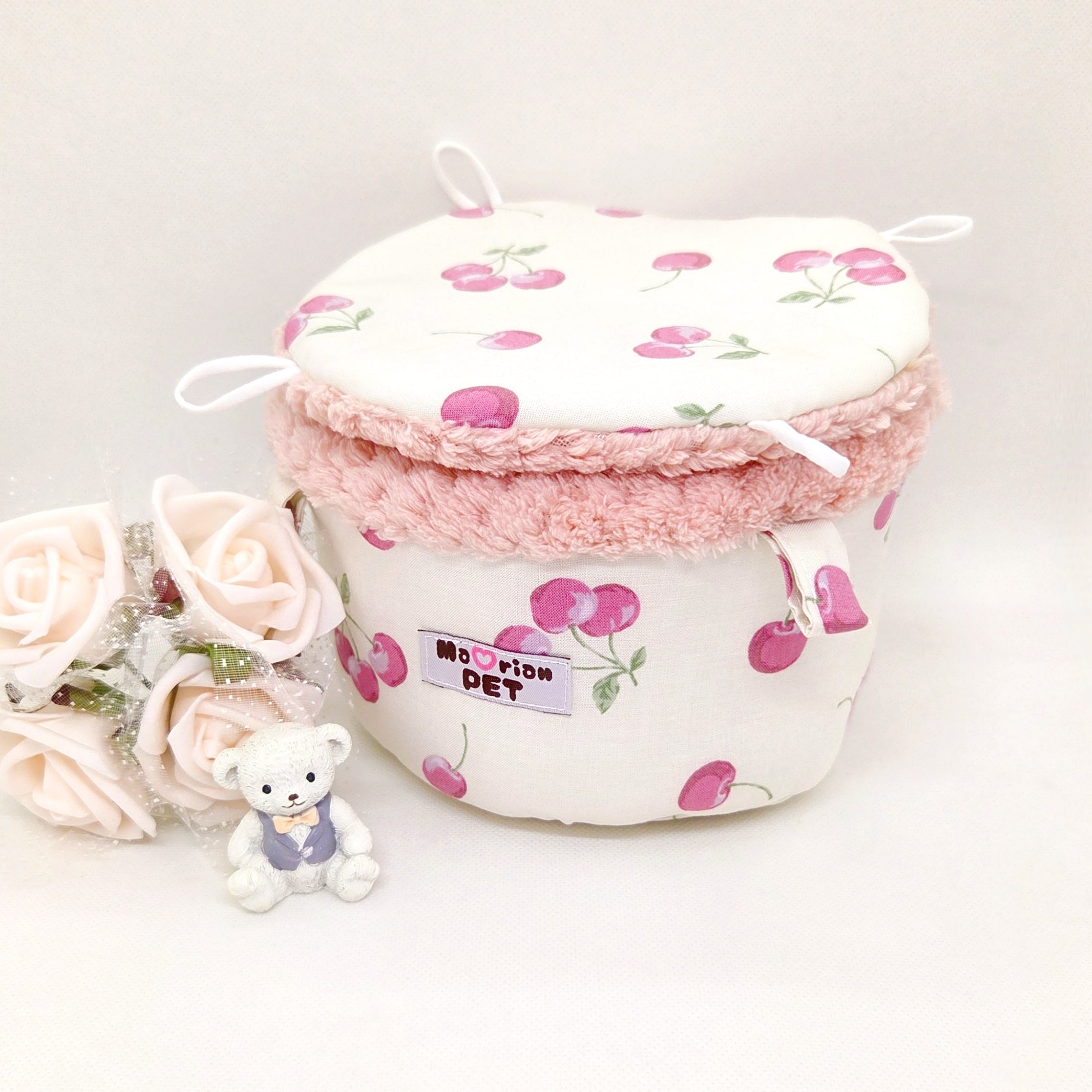 バーレルポーチ☘Mサイズ モモンガポーチ ナチュラルチェリー パイナップルボア