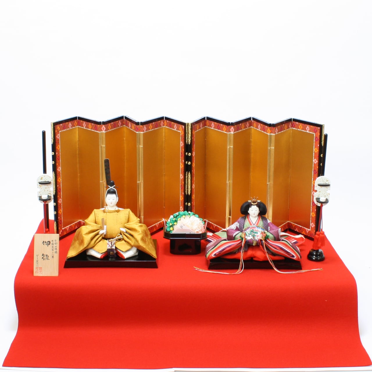 ひな人形レンタル|親王飾り|高級金襴|初節句|1か月レンタル|特典付き|福岡|人形の松屋|《商品名》衣装着親王飾り 京九番黄呂染 毛せん飾り <商品コード>32209-0109