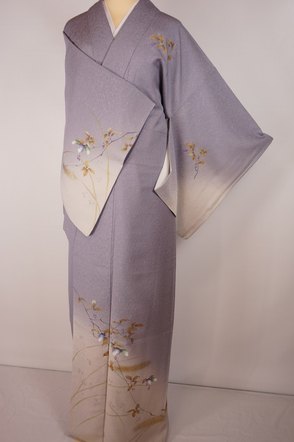 柊 ｸﾘｰﾆﾝｸﾞ済 友禅 金彩 染め分け 訪問着 正絹 紫 グレー 142 | kimono 