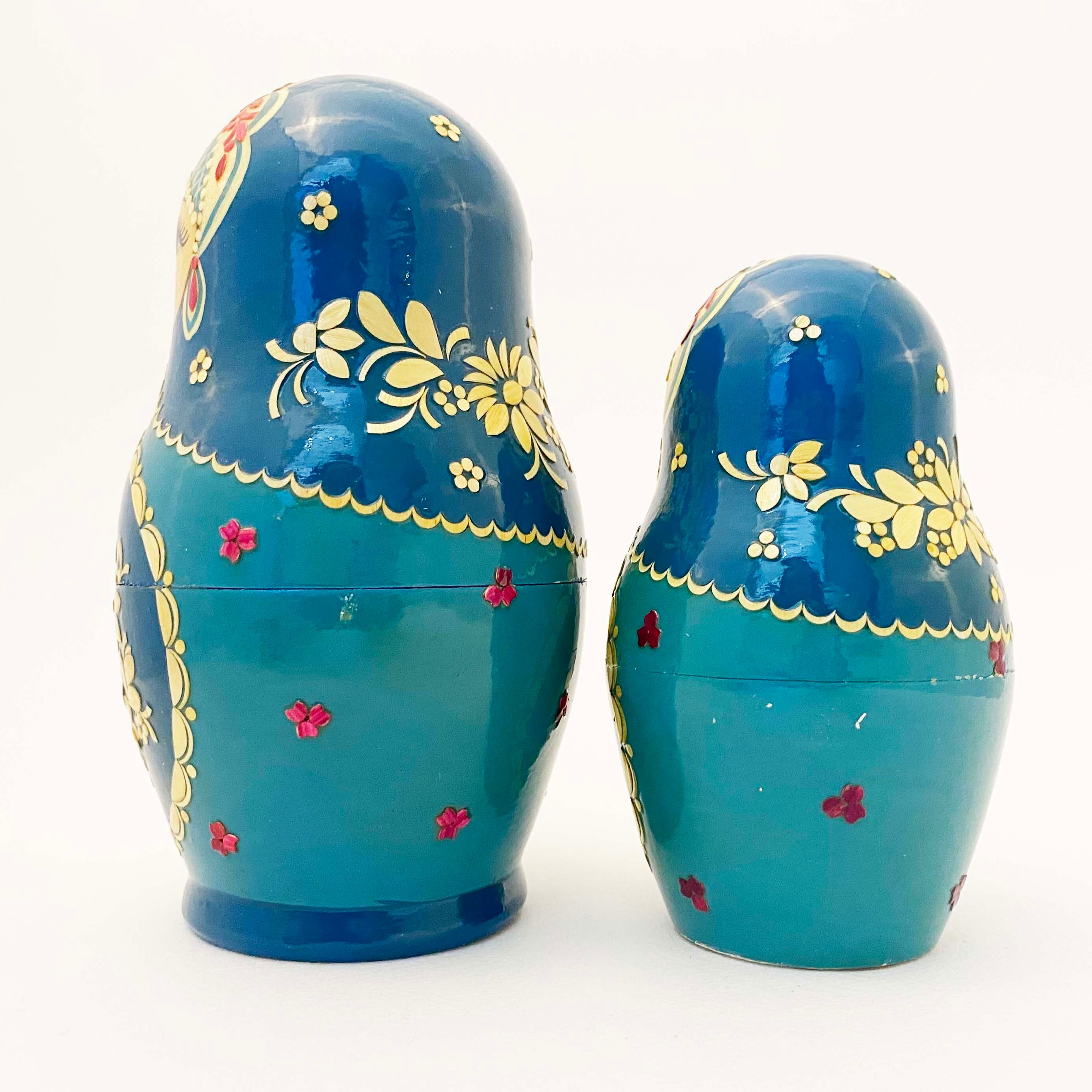 麦わらノーリンスク産マトリョーシカ / 青い伝統衣装7個組